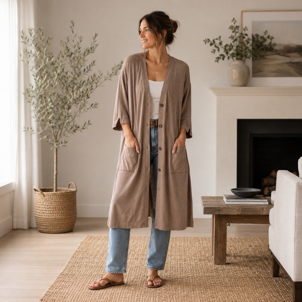 J. Jill Pure Jill Hemp Organic Cotton Longline Duster Tan Cardigan Capsule XL